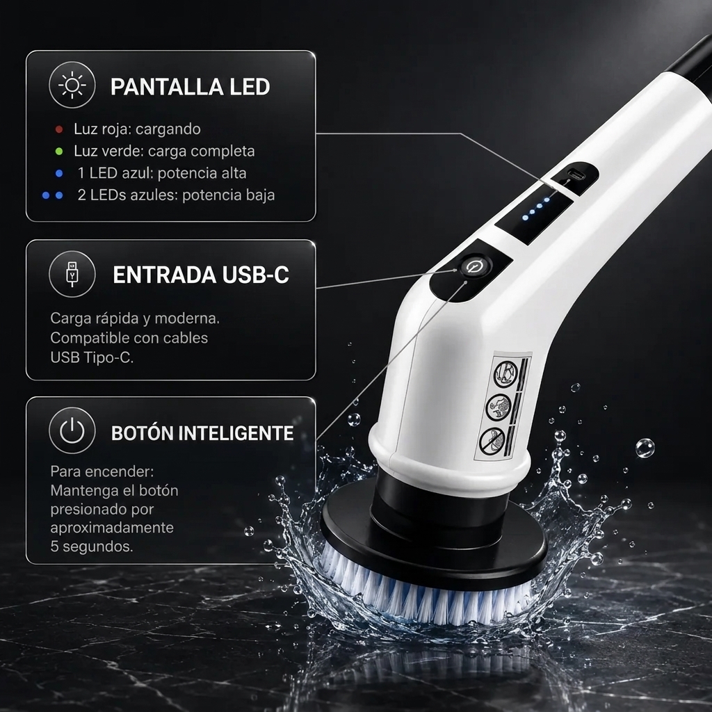 Indicador LED de batería y botones del PowerClean360