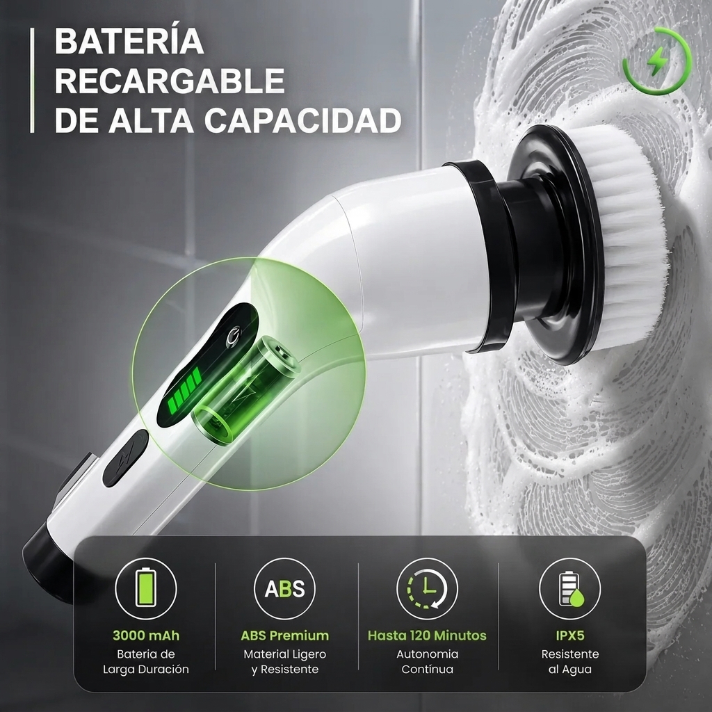 Batería recargable y resistencia al agua IPX5 del PowerClean360